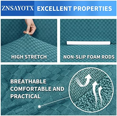 ZNSAYOTX 1 Piece Jacquard Couch Covers for 2 Cushion Couch High Stretch Loveseat Slipcover for Pets Dogs Anti Slip Love Seat Sofa Slipcover Furniture Protector (Loveseat, Peacock Blue) - Image 4
