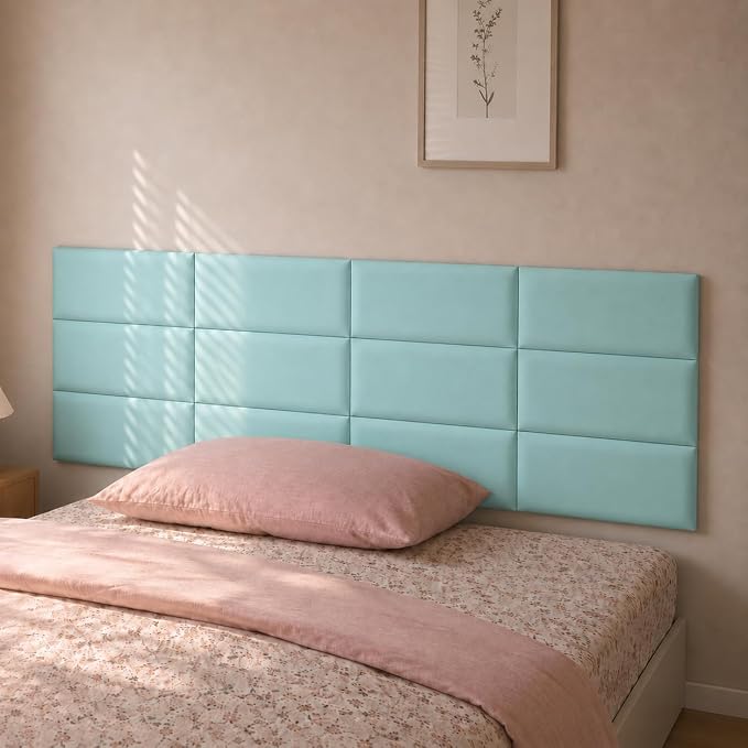 Anti Collision Wall Padding for Kids, Upholstered 3D Wall Panels | 4 Packs 7.8'' x 15.7'' Peel and Stick Headboard, Self Adhesive Wall Pads for Kids, Bedroom, Living Room, Light Blue - Image 2