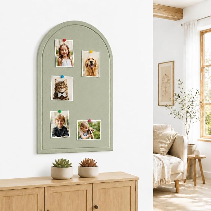 Large Arched Felt Bulletin Board, Sized 36" x 24" for Office & Wall Decor – 6 Customizable Adhesive Tiles with Pins are Perfect to Display Your Photos (Sage Green-B) - Image 6
