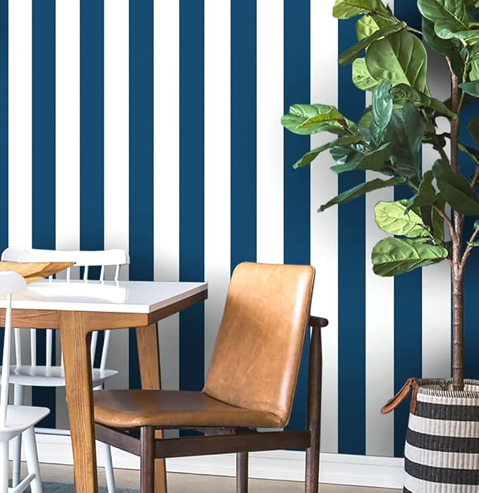 Guvana 394"x17.7" Striped Peel and Stick Wallpaper Blue and White Self-Adhesive Wallpaper DIY Removable Contact Paper Navy Blue Waterproof Wall Paper for Bathroom Kitchen Cabinets Decor Vinyl Roll by Guvana