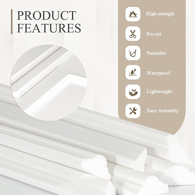 3 Sets Peel and Stick Wall Molding Kit, Premade Wainscoting Panels | Interior Wall Moulding Decor, Ready to Assemble Accent Panel, 54 x 24In, 24 x 24In - Image 5