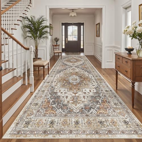 Madane 4x10 Wide Hallway Runner Rug Washable for Living Room, Turmeric/Grey by Madane
