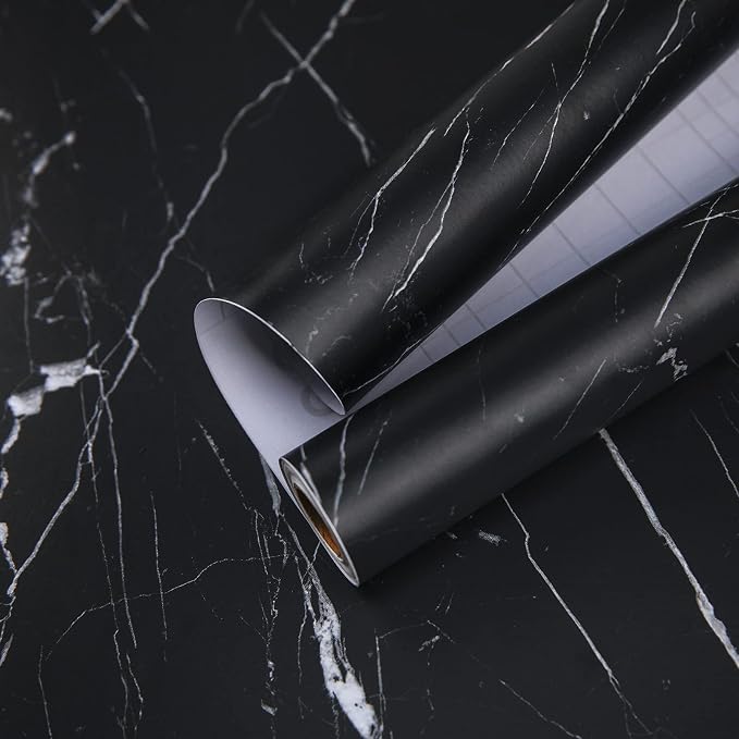 Marble Contact Paper Black Extra Wide Peel and Stick for Kitchen Countertop | 23.6"×118" Black/White Thicken Self Adhesive Black Wallpaper for Countertops Cabinets Decorative Easy to Remove - Image 3