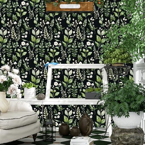 Danodoi Black Green Vintage Leaf Peel and Stick Wallpaper 17.5" x 118" | Waterproof Vinyl Self Adhesive Removable Renter Friendly Floral Contact Paper - Image 6