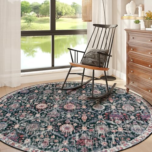 Lahome Moroccan Washable Round Area Rug, Soft Round Rug 5ft Soft Non-Slip by Lahome