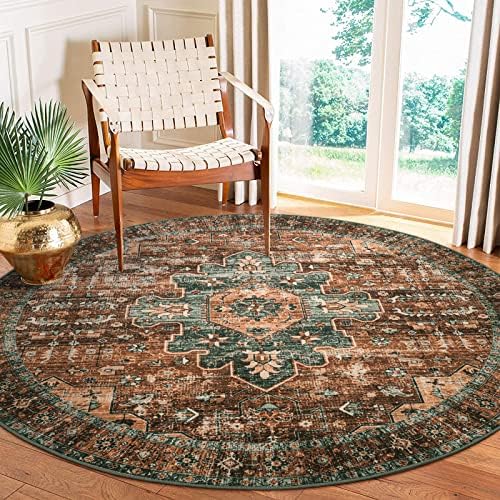 Moynesa Ultra-Thin Washable Round Rug - 6ft Large Dining Room Round Area Rug, Vintage Living Room Mat Stain Resistant Office Carpet for Bedroom Mudroom Kitchen Apartment Basement Foyer by Moynesa