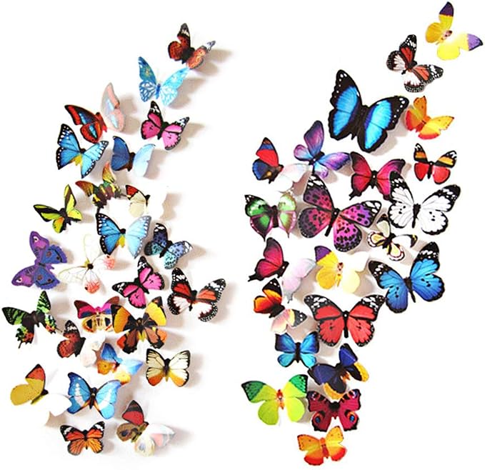 80 Pcs 3D Butterfly Wall Stickers Decorations for Room Decor | Waterproof / Removable / Reusable / 3d Effect / Tear-resistant by eoorau