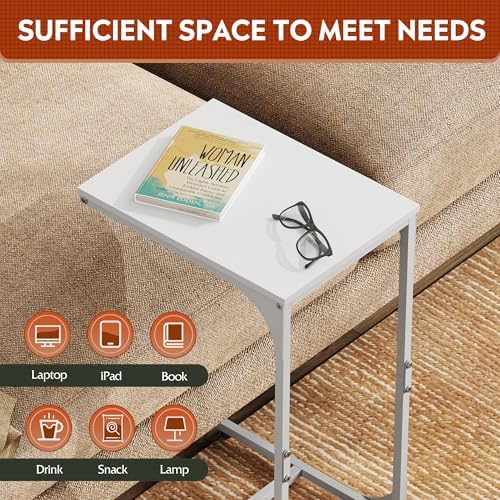 WLIVE C Shaped End Table TV Tray Slide Under Couch Side Table White - Image 4