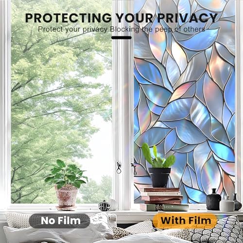 Stained Glass Window Privacy Film Static Cling - Rainbow Glass Decorative Sun Blocking Window Covering, Non-Adhesive Removable Stickers for Home & Office, 17.5" x 39.3" (Color 29) - Image 5