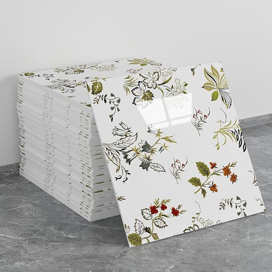 20pcs Floral Marble Peel and Stick Shower Wall Panels 11.8"x11.8" | (Total 19.4 Sq.Ft.) Botanical,Waterproof,Backsplash Tile,Stick on Wall,for Bathroom,Bedroom,Kitchen,Ceiling by LVSHI