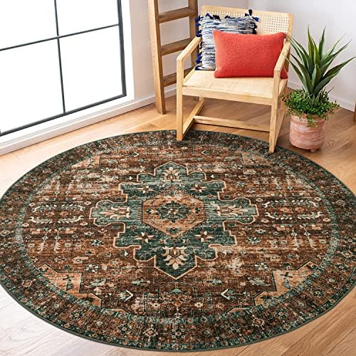 Moynesa Ultra-Thin Washable Round Rug - 5ft Entryway Round Rug Vintage Kitchen Mat, Non-Slip Non-Shedding Stain Resistant Bedroom Carpet for Indoor Living Dining Room Coffee Table Nursery by Moynesa