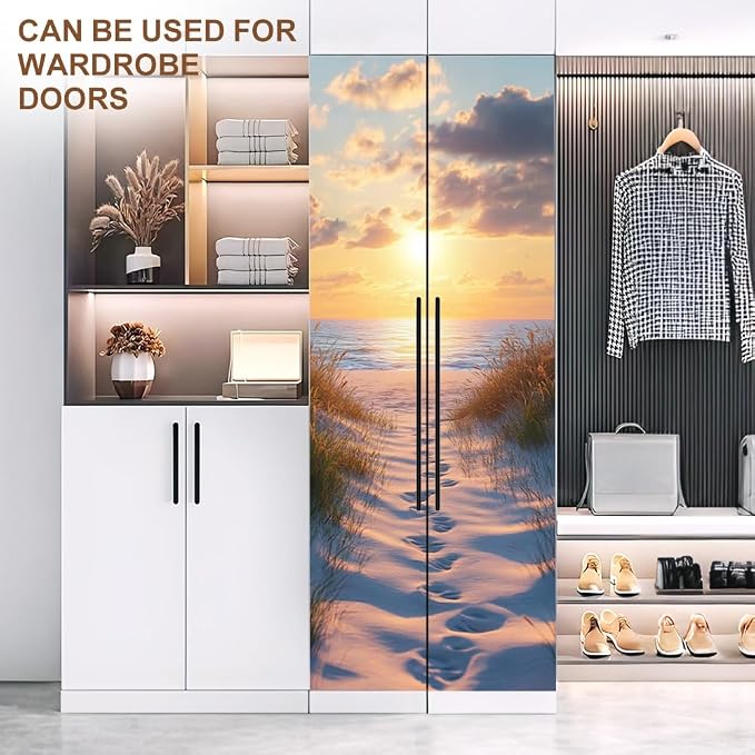 Sunset Beach Door Mural, Coastal Ocean Path Door Cover | Waterproof PVC, 30.3" W x 78.7" L; sunset beach scene for bedroom, entryway, office or closet doors. - Image 7