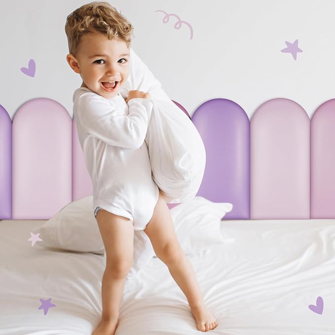 Jetec 4 Pcs Kids Wall Padding Panels, 1.18 Inch Thick Foam Wall Protector, 15.75 x 7.87 Inch Soft 3D Purple Safety Panels for Nursery & Playroom - Image 5