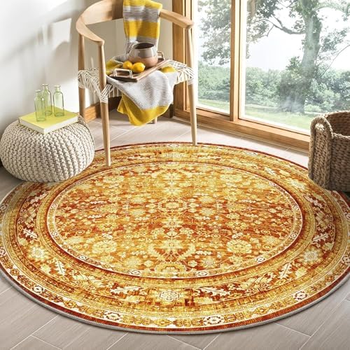 OPPODREAM Vintage Orange Area Rugs 5' Round, Washable Rug for Living Room by OPPODREAM