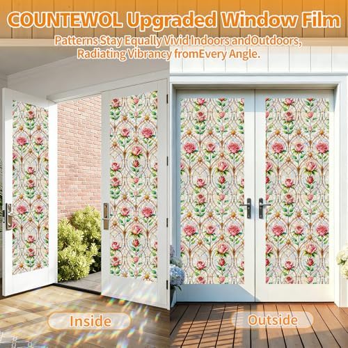 Countewol Stained Glass Privacy Window Film Static Cling Window Film Anti-Glare UV Protection Removable Decorative Window Clings for Home（Vintage Rose 78.7" L*23.6" W） - Image 6
