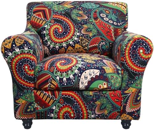 SearchI Stretch Sofa Cover Printed Couch Covers, Floral Pattern 2 Piece Armchair Slipcover with Separate Chair Cushion Cover, Washable Furniture Protector for Living Room(Armchair, Paisley Pattern) by SearchI