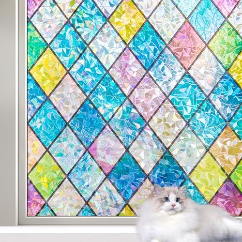 LEMON CLOUD Stained Glass Window Privacy Film Static Cling, 23.6″ x 157.4″ by LEMONCLOUD