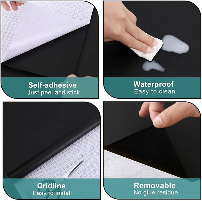 Arthome 23.6"x200" Black Wallpaper Peel and Stick Contact Paper,Matte Black Wallpapers Self-Adhesive Removable Vinyl Wallpaper Waterproof Oil Proof Contact Paper for Cabinet Countertop Wall Covering - Image 6