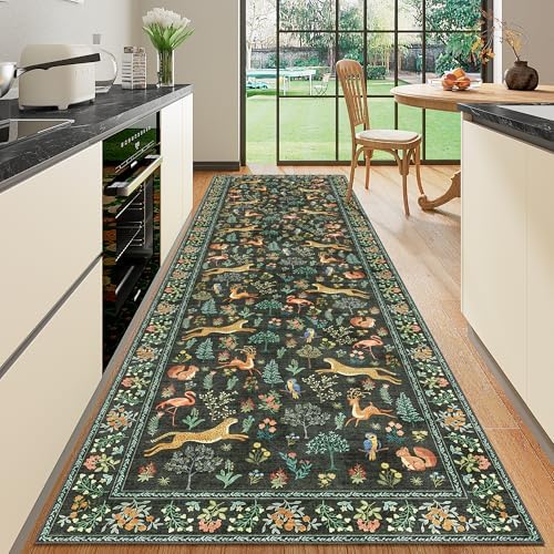 DUKINO 3x10 Washable Runner Rug, Non Slip Animal Rug for Hallway, Black - Image 3