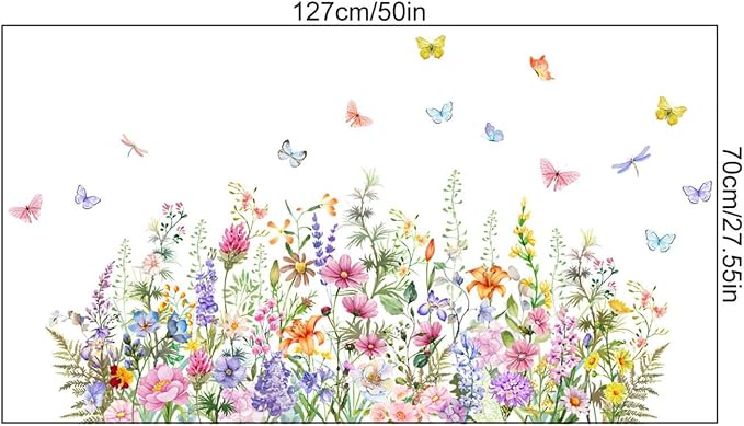 Watercolor Wildflower Wall Sticker, Featuring Colorful Flowers and Butterfly Patterns, Can be Peeled Off and Pasted, Suitable for Bedroom and Living Room Decoration (Wildflower 2) - Image 5