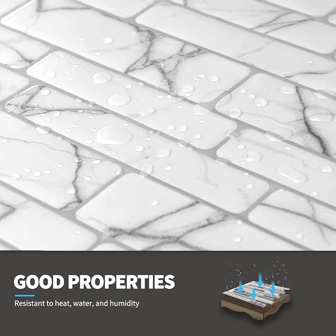 Art3d Stone Peel and Stick Backsplash, 10-Sheet, 12" x 12", White Marble | Lightweight, Self Adhesive, Moisture Resistant, Easy to DIY, Modern Style, for Kitchen, Bedroom, Ideal for New Home Buyers - Image 6
