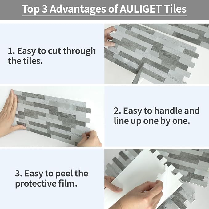 AULIGET 20 Sheets Faux Stone Peel and Stick Backsplash, Grey Slate Look PVC Wall Tile Stick on Backsplash for Kitchen and Bathroom - Image 7
