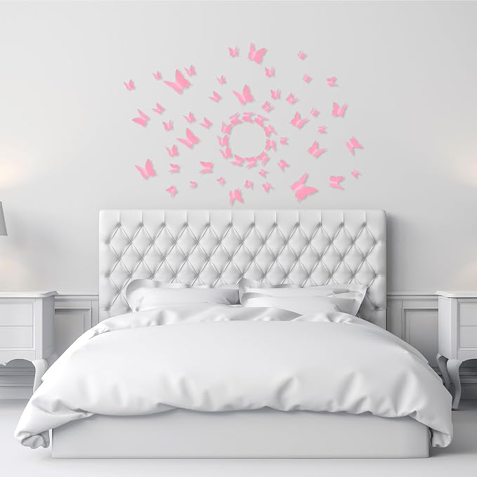 BBTO 48 Pcs 3D Butterfly Mirror Wall Decor,Pink | Butterfly Stickers,3 Sizes,for Birthday Party Cake,Room Nursery Bathroom Wall Decor,Removable Peel Stick,Reflective - Image 5
