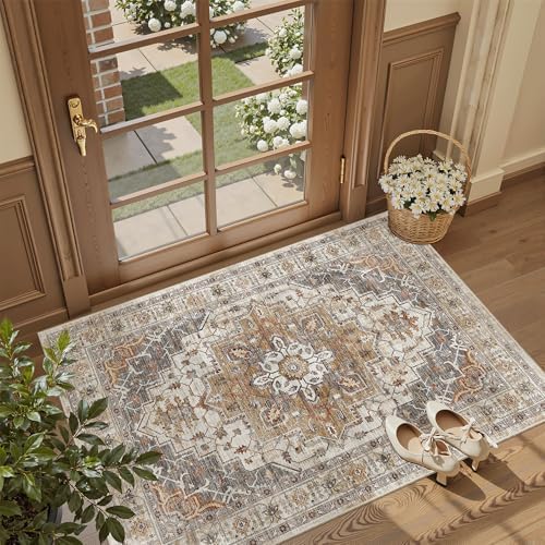 Madane Washable Entry Rug 3x4 Area Rugs for Entryway Kitchen, Turmeric/Grey - Image 3