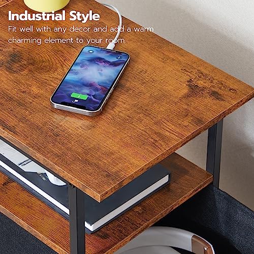 HOOBRO End Table with Charging Station, Set of 2 Narrow Side Tables, Nightstand with 2 Non-Woven Drawers, Slim Sofa Table, for Small Spaces, Living Room, Bedroom, Rustic Brown and Black BF486UBZP201 - Image 5