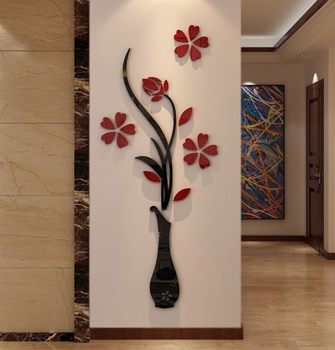 3D Vase Wall Murals for Living Room & Bedroom, DIY Wall Decal, Originality Stickers Gift, Red, 59 X 23 inches by Hermione+Baby