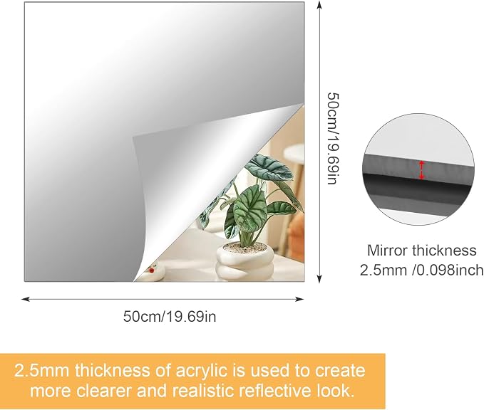 20x20 in Acrylic Mirror Sheet for Wall, 2.5mm Plastic Wall Mirror - Image 2