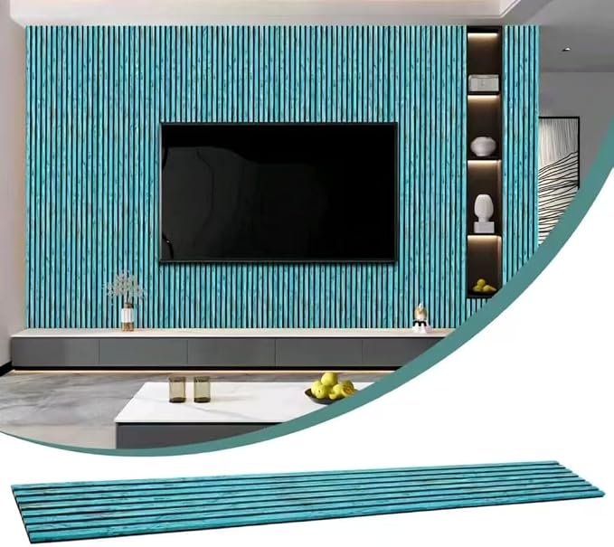 Wood Slat Acoustic Panels, 1-Piece 94.5"x12.6" Acoustic Wall Panels | Soundproof Wood Slat Wall Panels for Home Decor, Living Room, Bedroom, Office, Weathered Turquoise - Image 2