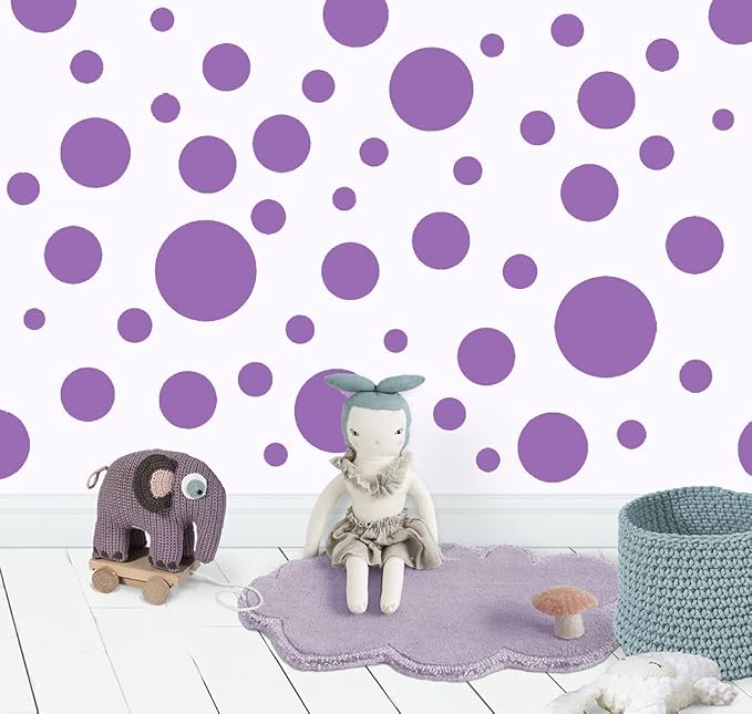 Polka Dot Wall Stickers, Wall Decor Stickers, Wall Dots, Vinyl Circle Room Dot Decals Girls Wall Art Stickers for Bedroom Kids Room Decor (Lavender) by Create-A-Mural