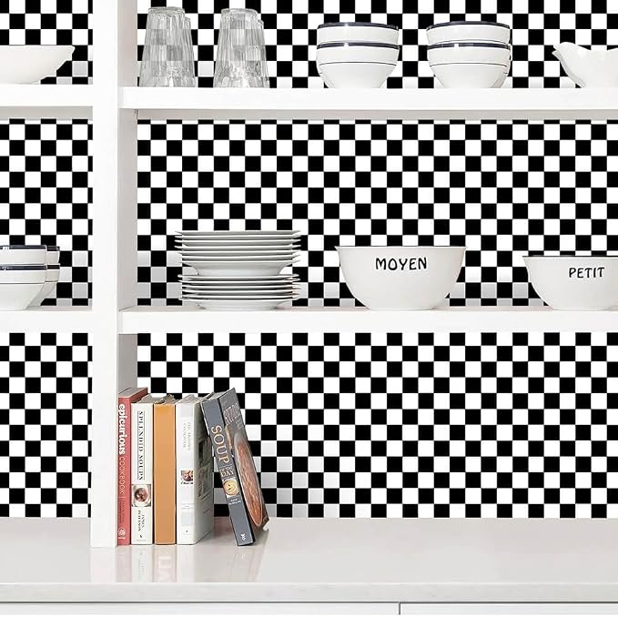 Black and White Contact Paper Mosaic Checkered Peel and Stick Wallpaper 17.3"x120" Lattice Self Adhesive Waterproof Vinyl Roll for Bathroom Kitchen Backsplash Cabinets Shelf Liners Drawers - Image 7