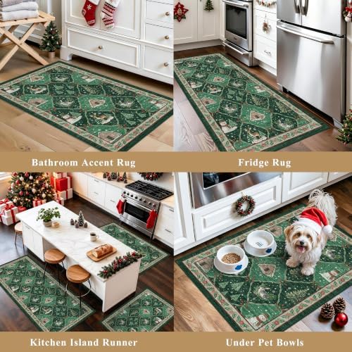 Christmas Decorations Kitchen Rugs Set of 3: Washable Non-Slip Kitchen Mat for Floor Snowman and Gnome Soft Vintage Farmhouse Runner Rug for Sink Floor Mats ＆Indoor, Hallway, Entryway, (Green) - Image 6