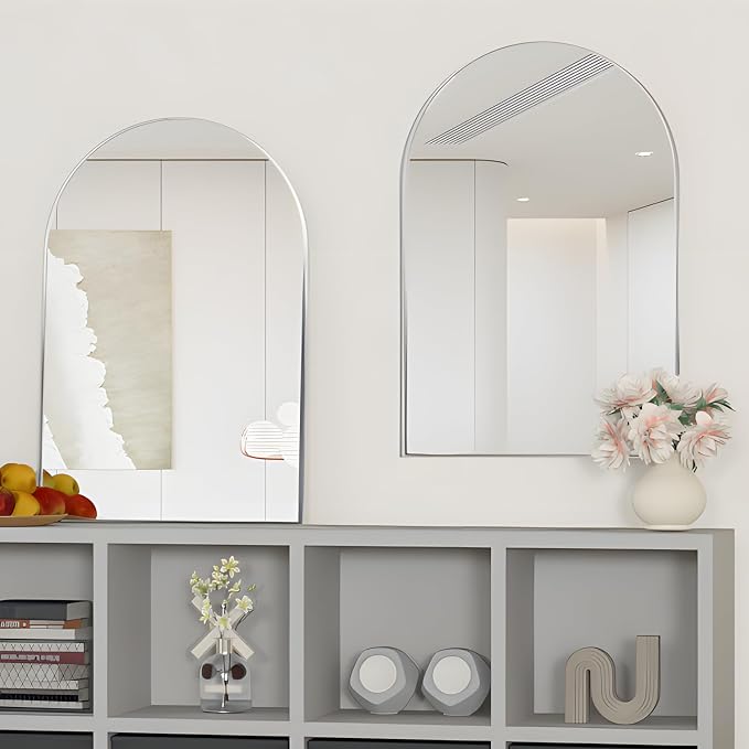 Wall Mounted Mirror, Arched Wall Mirror for Bathroom, 20"x30" Arch Bathroom Mirror with Metal Frame, 2 Pieces Silver Vanity Mirror Decor for Mantle, Bedroom, Entryway - Image 6