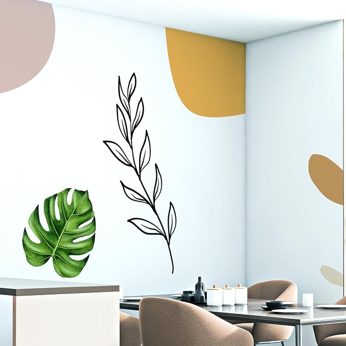 Tropical Monstera Leaf Wall Decal - Modern Abstract Plant Stickers with Geometric Shapes - Boho Minimalist Wall Decor Art for Bedroom, Living Room, Nursery - Removable Vinyl Mural for Home Decor - Image 6