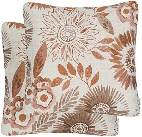 Mika Home Pack of 2 Decorative Throw Pillows Cases Cushion Cover for Sofa Couch Bed,Sunflower Pattern,20x20 Inches,Brown Cream by MikaHome