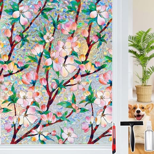 Rainbow Window Privacy Film Decorative Window Sticker, 3D Static Stained Glass Cling Tint for Home Heat Control Non-Adhesive, 29.5 Inch * 78.74Inch by Dwersty