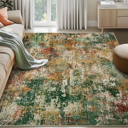 RELEANY Washable 5'x8' Abstract Area Rug for Living Room Green Multi - Image 2
