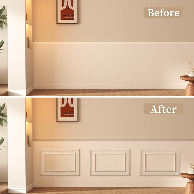 JBER Peel and Stick Wall Molding Kit, 6 Pre-Cut Bilinear Panels, White | Ready-to-assemble pre-cut molding, 3D trim panels for interior wall décor, living room & bedroom accent wall - Image 4