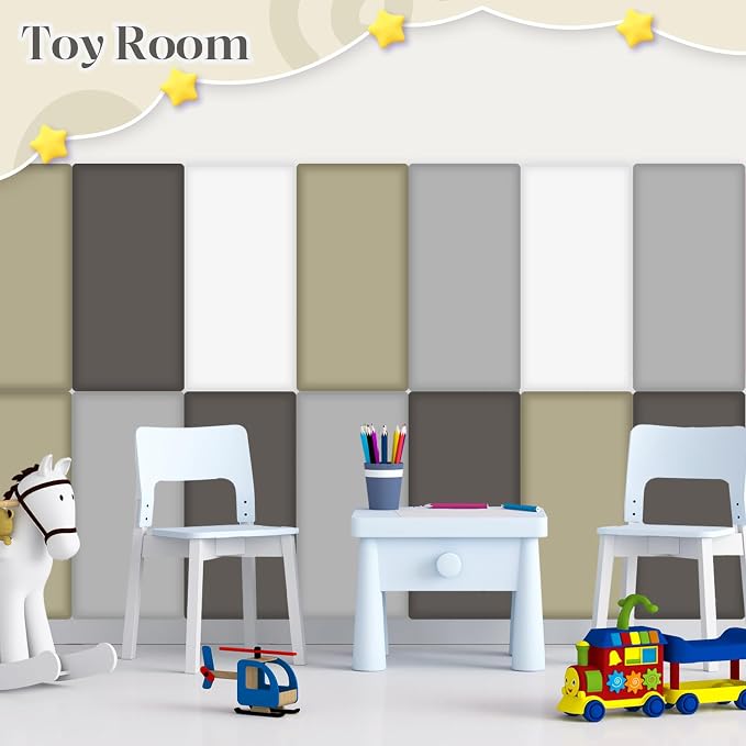 Hahafelt Wall Padding for Playroom Peel and Stick Headboard 3D Anti Collision Upholstered Wall Panels Self Adhesive Headboard(15.75" X 7.87" X 1.18",Gray Colors,8 Pack) - Image 3