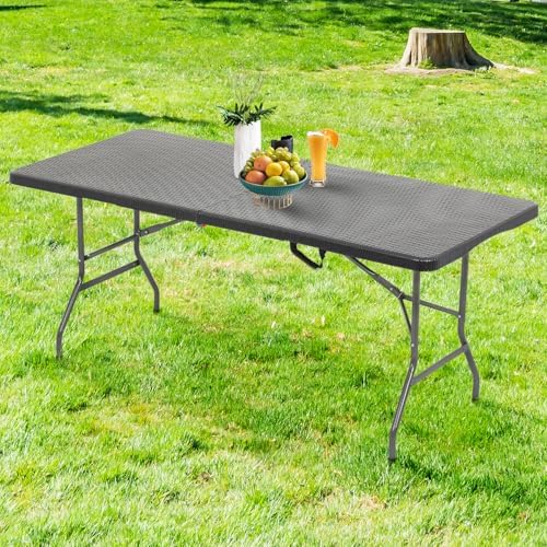 FDW | 6FT Folding Table | Black Ratten | Portable Plastic Table - Image 2