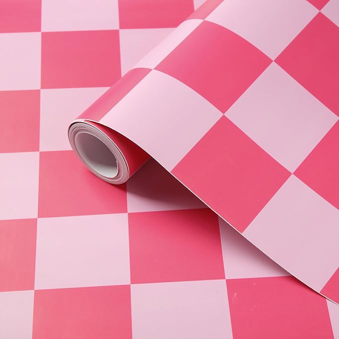 Drydiet Hot Pink Checkered Peel and Stick Wallpaper 15.75'' X 118" | Plaid Funky Checkered Contact Paper, Waterproof Contact Wallpaper, Vintage Gingham Decor for Room Bathroom Cabinet, Trendy - Image 2