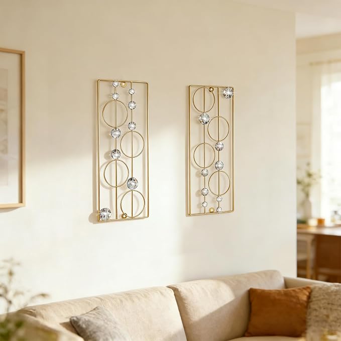 ZEXUIRU 2 Pcs Abstract Metal Art for Wall Decor Living Room Bedroom Bathroom Office Metal Bling Modern Geometric Hanging Vertical Small Iron Sculpture Plaque Pack -Gold 15.7in - Image 3