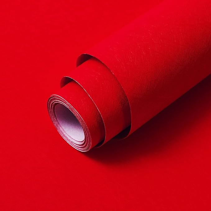 Red Peel and Stick Self Adhesive Wallpaper Countertop Contact Paper | Removable Embossed Silk Waterproof Bathroom Wallpaper 15.7" X 118" Kitchen Vinyl Wrap for Cabinet Shelf Liner Paper by Abyssaly