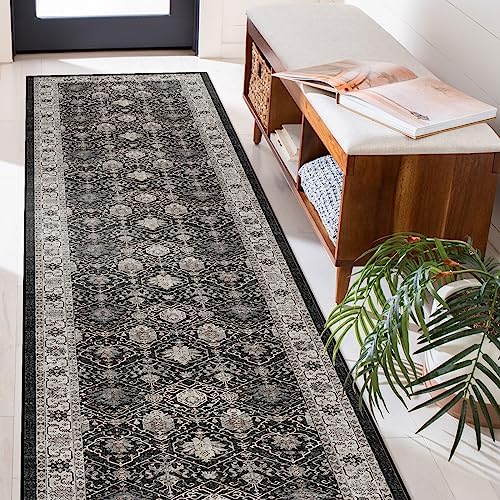 Hallway Washable Runner Rug - 2'6x14 Kitchen Rugs Entryway Rug Runner Vintage Soft Floor Mat Non Slip Indoor Farmhouse Carpet for Bathroom Living Room Bedroom (2'6''x14', Black) - Image 2