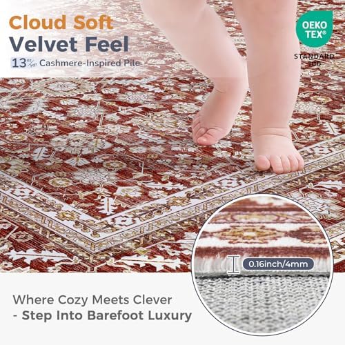 OPPODREAM Vintage RED Area Rugs 5' Round, Washable Rug for Living Room - Image 2