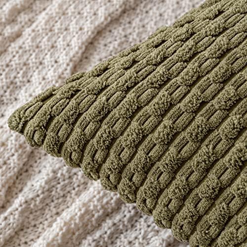 MIULEE Decorative Throw Pillow Covers 16x16 Olive Green Textured Corduroy - Image 2
