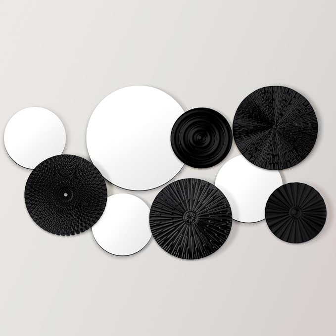Blulu 9 Pcs Black Mirror Wall Decor Metal Round Home Art Decor Decorative Modern Circle Mirror Wall Art Sculpture Hanging Decorations for Home Living Room Office by Blulu